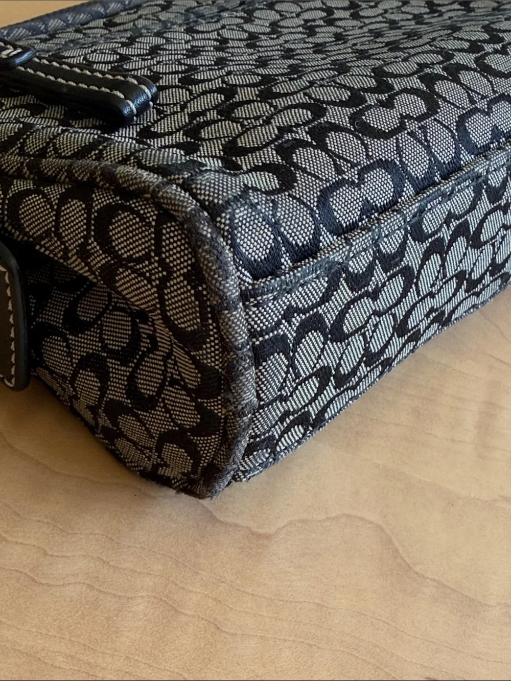 Vintage COACH Monogram Canvas Leather Trim Cosmetic Mini Zip Bag Black - Picture 8 of 11